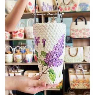 ถุงใส่แก้วเยติ ขนาด 20 onz.  กระเป๋าใส่แก้วน้ำเยติ กระเป๋าTachineeHandicraft ถุงหิ้วใสแก้วน้ำ กระเป๋าใบลาน