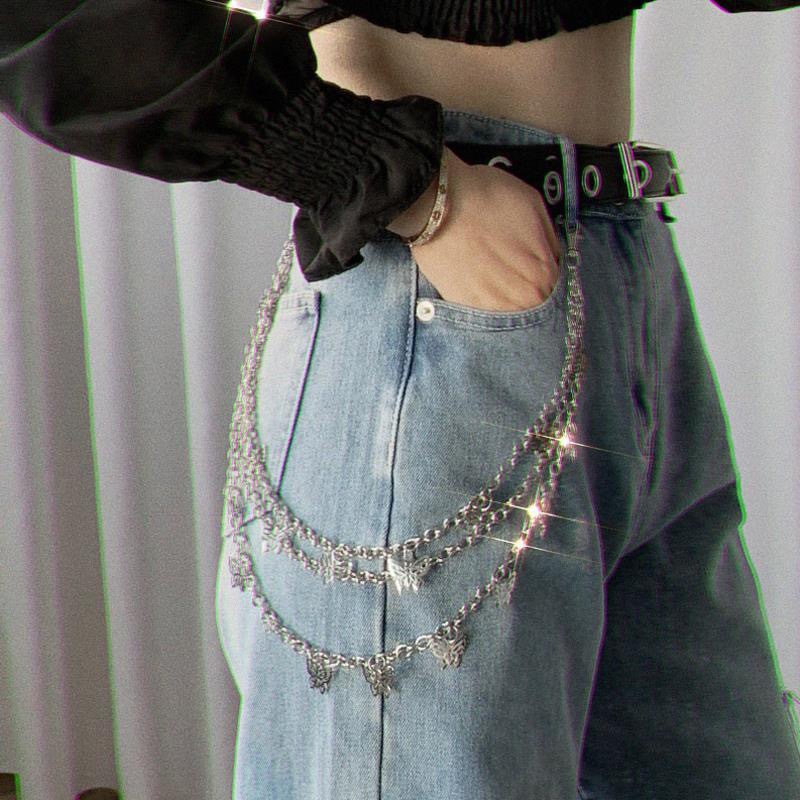 สายโซ่คล้องเอว รูปผีเสื้อ สไตล์ฮิปฮอป พังก์ สําหรับผู้หญิง