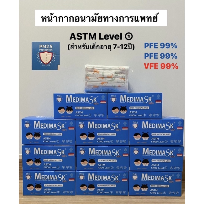 หน้ากากอนามัยเด็กทางการแพทย์ 3ชั้น Size M Medimask แท้ | เมดดิแมสก์ 50ชิ้นต่อกล่อง