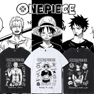 เสื้อยืดผ้าฝ้ายพิมพ์ลายแฟชั่น เสื้อยืดแขนสั้น พิมพ์ลายการ์ตูนอนิเมะ One Piece Luffy Zoro Law ทรงหลวม แฟชั่นฤดูร้อน สําหร