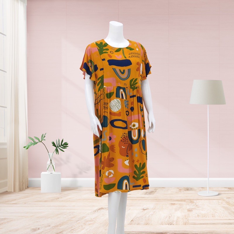 Lunaci Mustard Aztec Kina Dress