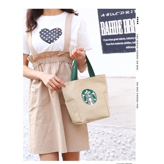 #พร้อมส่ง#Starbucks ใหม่ กระเป๋าใส่กล่องอาหารกลางวัน ผ้าแคนวาส แบบพกพา สไตล์เกาหลี