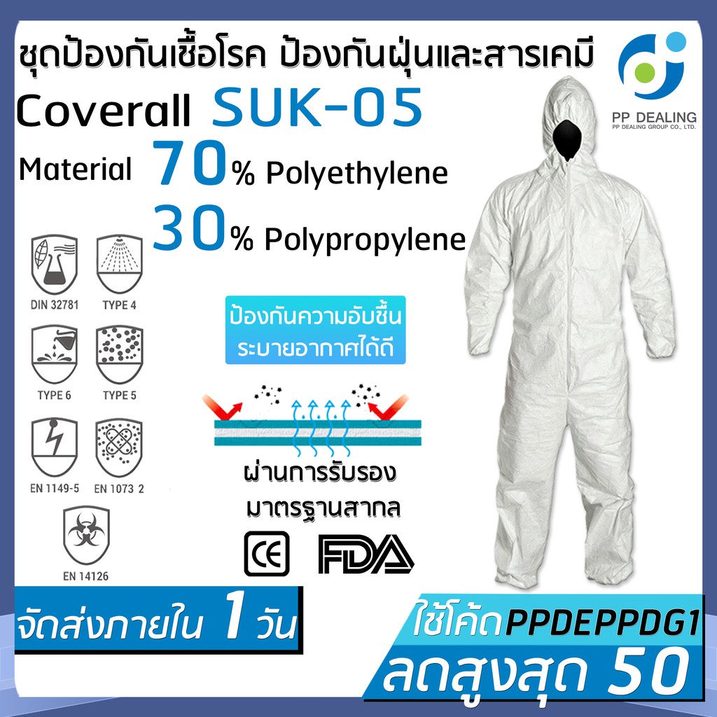 (พร้อมส่ง)ชุด PPE ป้องกันสารเคมีและฝุ่นละออง (ชุดกันเชื้อโรค) - maxmall ...