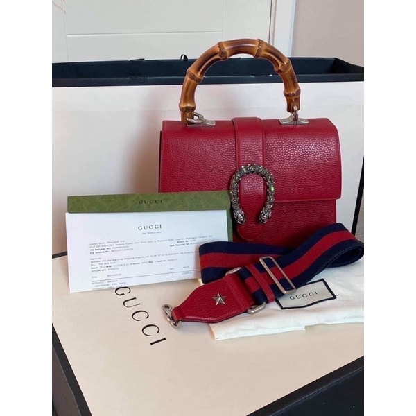 Gucci Dionysus Bamboo  Top Leather Large Handle Bag - Red