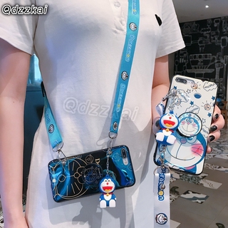 Cartoon Doraemon Phone Case Huawei Y5P Y6P Y7P Y8P 2020 Y6s Y9s Y6 Y7 Pro 2019 Y9 Prime 2019 Y6 Y7 2018 Honor X10 Max Maimang 9 Blue Ray soft Phone Cover With Rope Fold Stand Doll