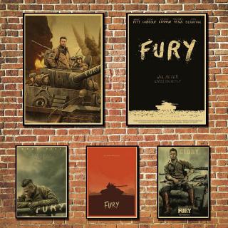 สติกเกอร์โปสเตอร์ ลาย Fury Brad Pitt Tiger Sherman tank Hollywood สําหรับติดตกแต่งผนังบ้าน