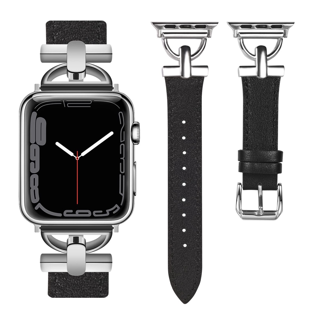 สายนาฬิกาข้อมือหนัง พร้อมหัวเข็มขัดโลหะ รูปตัว D สําหรับ Apple Watch Band 38 มม. 40 มม. 41 มม. 42 มม. 44 มม. 45 มม. 49 มม.