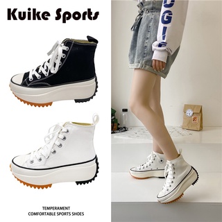 Kuike Sports รองเท้าผู้หญิงรองเท้าผ้าใบส้นสูงพื้นหนาสีขาว SE51111
