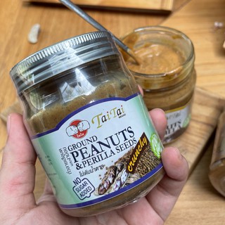 เนยถั่วลายเสือ บดผสมเมล็ดงาม้อน สูตรน้ำตาล0% ตราไทไทแบรนด์ (Tiger Peanut Butter &amp; Perilla, No sugar added) ขนาด 210กรัม