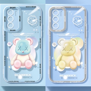 เคสโทรศัพท์มือถือนิ่ม ป้องกันเลนส์ ลายหมี สีชมพู สีทอง สําหรับ VIVO V23E V23 V21E V21 4G 5G V20 V15 S1 Z1 X50 X60 Pro V9 Youth Y53S Y51 Y51A Y31 2021 Y33S Y21S Y21 Y52 Y72 5G