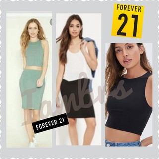 ชุดเซ็ต2ชิ้นแบรนด์ Forever21 Cropped Tank Top &amp; Skirt set สีดำ คุ้ม ผ้าเนียนดีมาก แต่งแบบตัวนอก ตัวในได้หมด