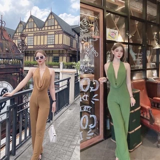🔥จั้มสูทขายาว คล้องคอ🔥จั้มสูทขายาวออกงาน จั้มสูทขายาวผู้หญิง เซ็กซี่ ✅พร้อมส่ง🎄 ชุดคริสต์มาส