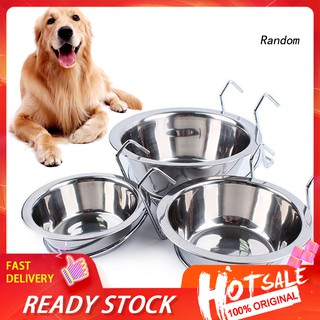 ♦RAN♦Metal Dog Pet Bowl Cage Crate Non Slip Hanging Food Dish Water Feeder with Hook