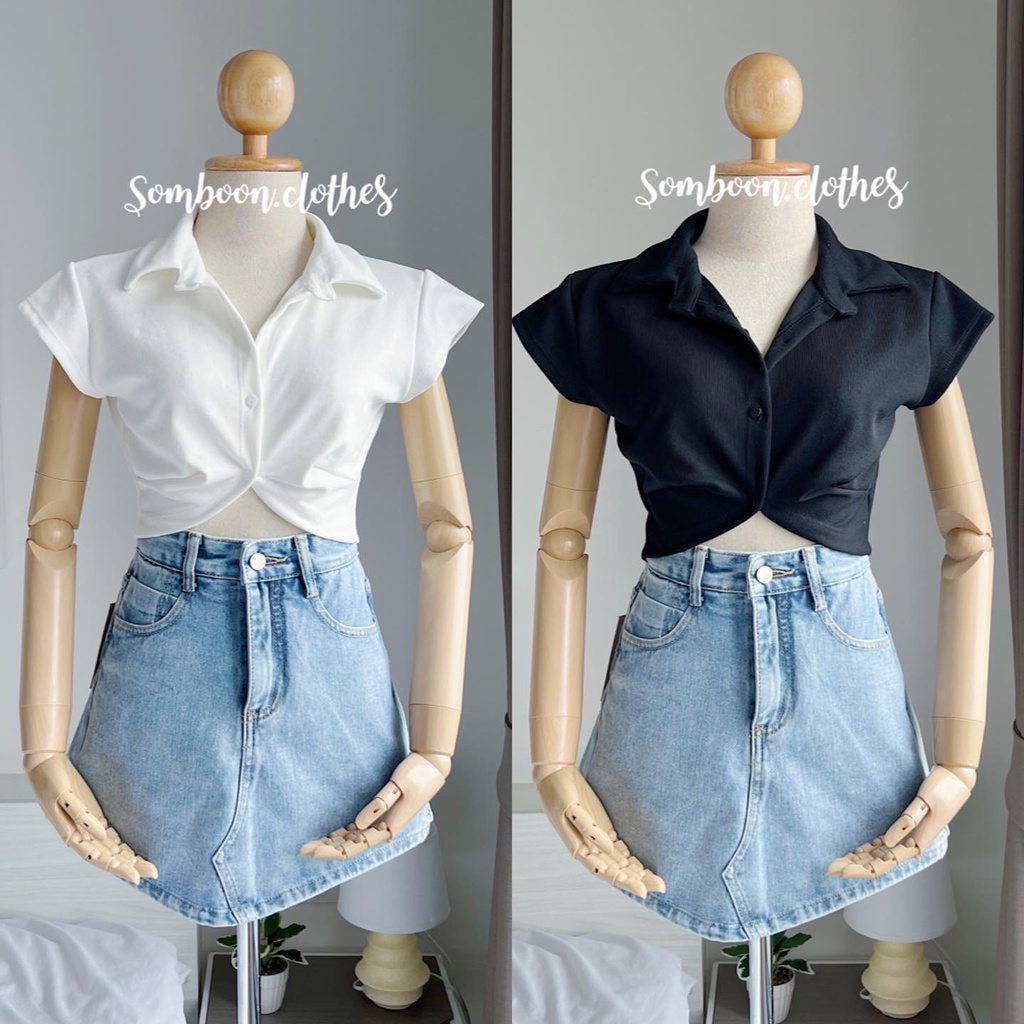พร้อมส่ง️ Yunki Top เสื้อครอปคอปก - besideshop - ThaiPick