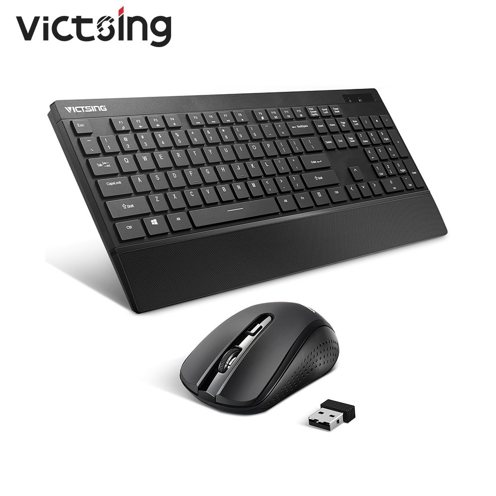 VICTSING Ultrathin Wireless Keyboard and Mouse Combo with Palm Rest, 2