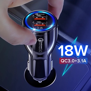 ที่ชาร์จในรถ 18W ที่ชาร์จแบตในรถ PD Type-c ชาร์จเร็ว USB car charger หัวชาร์จ QC3.0 ชาร์จในรถ แฟลชชาร์จ อะแดปเตอร์ชาร์จโทรศัพท์มือถือ 18W 3.1A แบบ Dual USB ชาร์จเร็ว สําหรับรถยนต์ทุกรุ่น