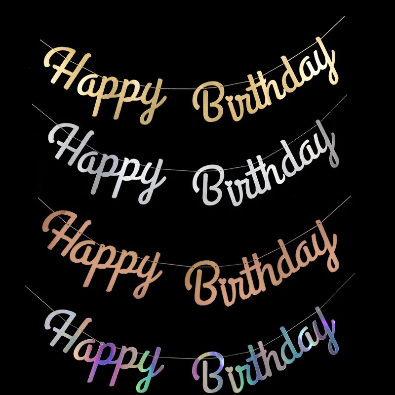ป้ายแบนเนอร์ Happy Birthday ตัวอักษร Happy Birthday สีเงิน สําหรับตกแต่งงานปาร์ตี้วันเกิดเด็ก