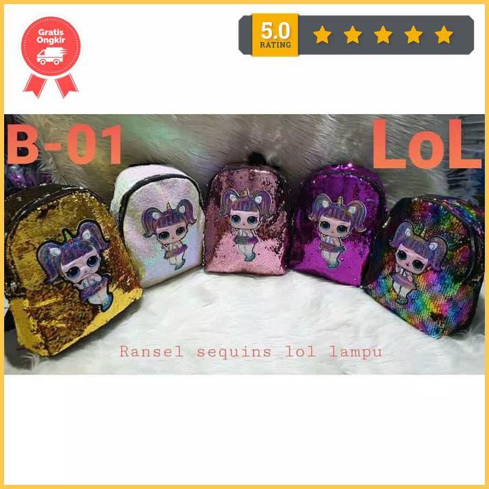 Sequins Lol Led Light Up กระเป๋าเป้นักเรียนหญิงนําเข้า - สีทอง Ready789
