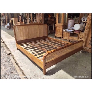 💥พร้อมส่ง 💥 teak wood rattan head bed เตียงนอน 6 ฟุต มินิมอล ทำสีไม้ เตียงนอนไม้สัก เตียงไม้สัก เตียงไม้สักวินเทจ เตียงไ