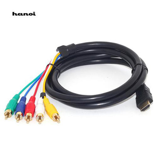 Hn♥สายเคเบิลแปลง HDMI ตัวผู้ เป็น 5-RCA RGB ตัวเมีย AV 5 ฟุต ชุบทอง