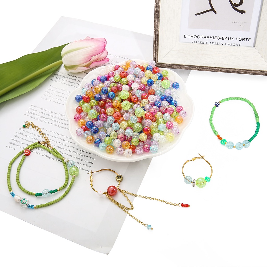 50 ชิ้น/แพ็ค 8/10 มม.AB สีสัน Bubble Crackle หลวม Spacer ลูกปัดอะคริลิคสำหรับสร้อยข้อมือ สร้อยคอ และจี้ DIY เครื่องประดับ - รูปที่ 3