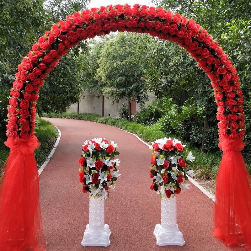 ดอกไม้ประตูผ้าไหมดอกไม้โค้งประตูความสุขประตูงานแต่งงานเปิดการเฉลิมฉลองกิจกรรมดอกไม้ประตูโค้งเสา