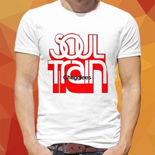 เสื้อยืดผ้าฝ้ายพิมพ์ลายคลาสสิก เสื้อยืด พิมพ์ลายโลโก้ Soul Train Classic 70s US TV Soul Music Super Cool 8826