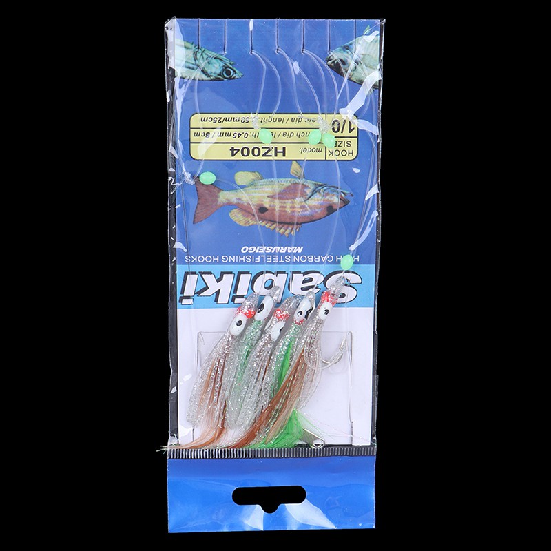 Sabiki Saltwater Fishing Lure Bait Rig Hook Tackle Luminous Beads Feathers 1//0