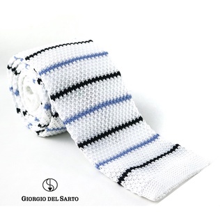 Giorgio Del Sarto Knitted Necktie White with Fabric Texture เนคไทไหมพรมสีขาวมีเท็กเจอร์