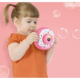 Donut bubble camera กล้องเป่าฟองรูปโดนัทมาพร้อมสายสะพายและ น้ำยาสบู่ 1 ขวดในกล่อง