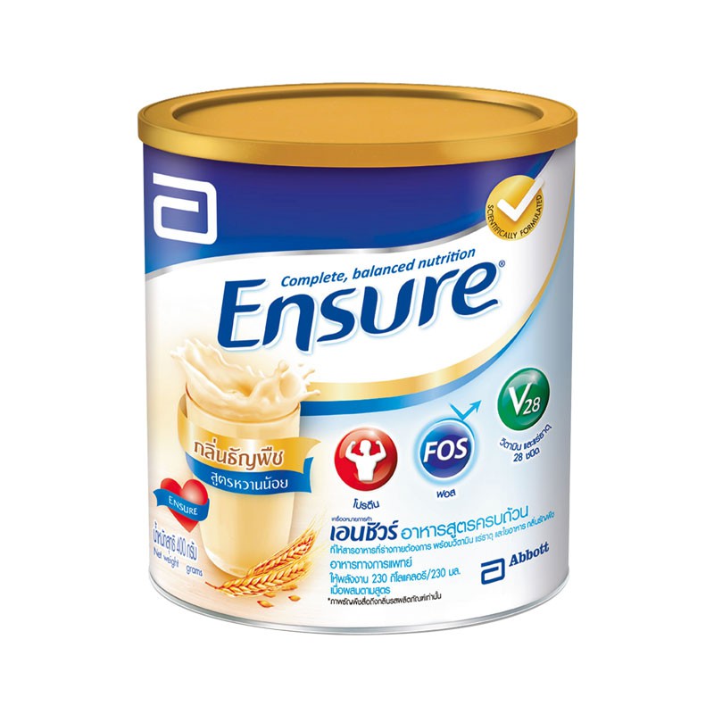 💥โปรสุดพิเศษ!!!💥 เอนชัวร์ นมผง อาหารเสริมสูตรครบถ้วน กลิ่นธัญพืช 400 กรัม  Ensure Milk Powder Wheat 