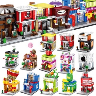 Sembo City Block Street View Series Candy Pizza Ice Cream ร้านอาหารจานด่วนร้านหนังสือ Building Blocks MOC เด็กของเล่น DIY