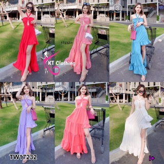 B17232 เดรสสายเดี่ยวคล้องคอเว้าขา 1 ข้าง One-shoulder dress with halter neck, one leg