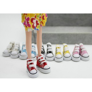 ส่งฟรีเมื่อซื้อครบ 99บาทReadystock๑•ิ.•ั๑Fashion 1 Pair 1/6 Cute Lace Up Canvas Shoes Fits 12 inch Barbie Doll Shoes