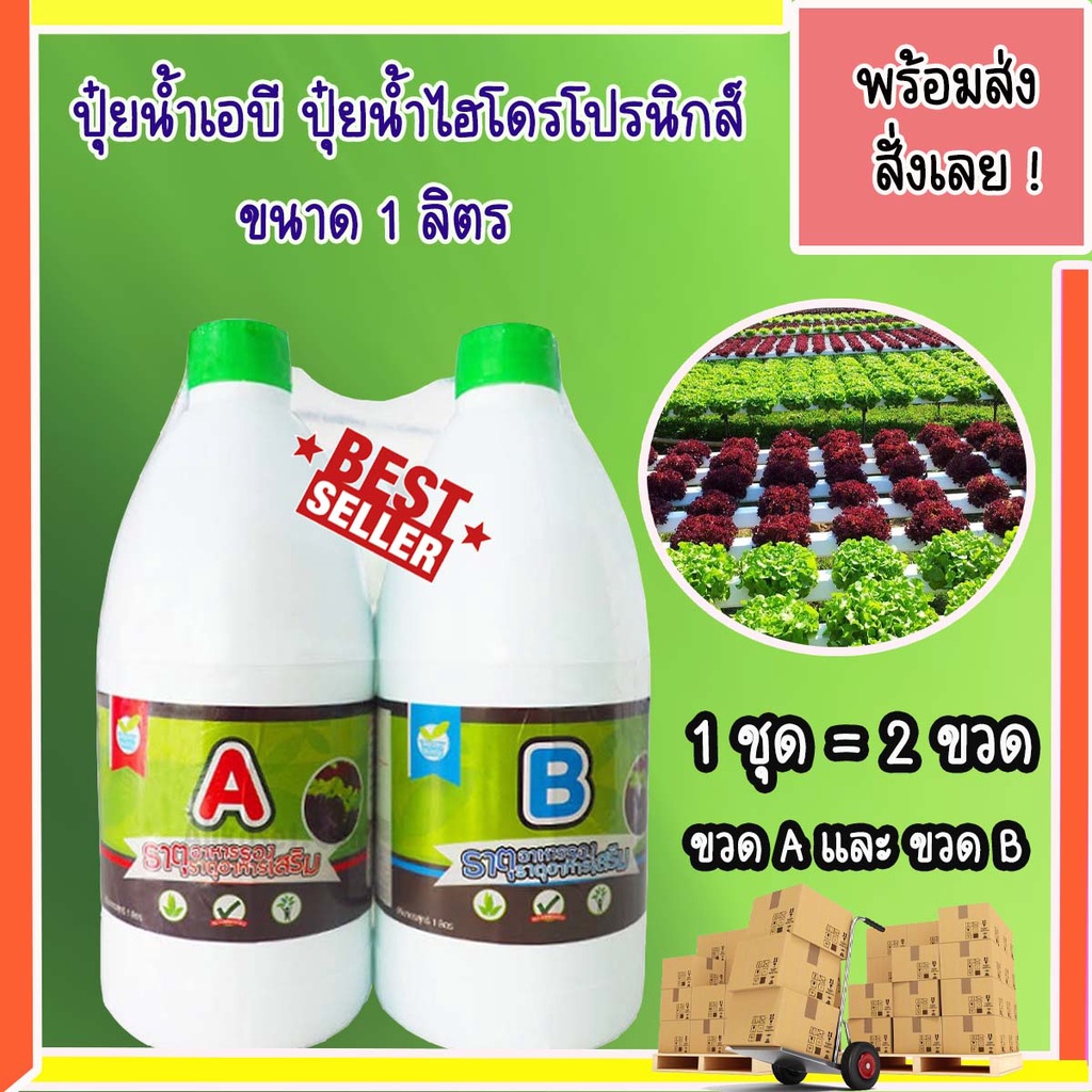 ปุ๋ยเอบี ปุ๋ยAB ปุ๋ยไฮโดรโปรนิกส์ ขนาด 1 ลิตร 1 ชุด ได้ 2 ขวด