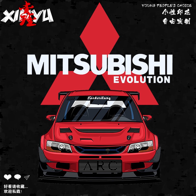 [COD]แผนกรถสมรรถนะ Mitsubishi Evolution รอบ เสื้อยืดแขนสั้นผู้ชาย แบรนด์อินเทรนด์ ดัดแปลง คนรักวัฒนธรรม แขนสั้นS-5XL