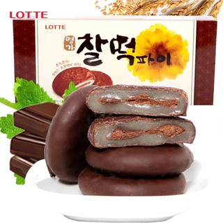 ขนมเกาหลีผสมต็อก ขนมต็อกช็อกโกแลตพายสอดไส้ช็อกโกแลต Lotte  6 ชิ้น