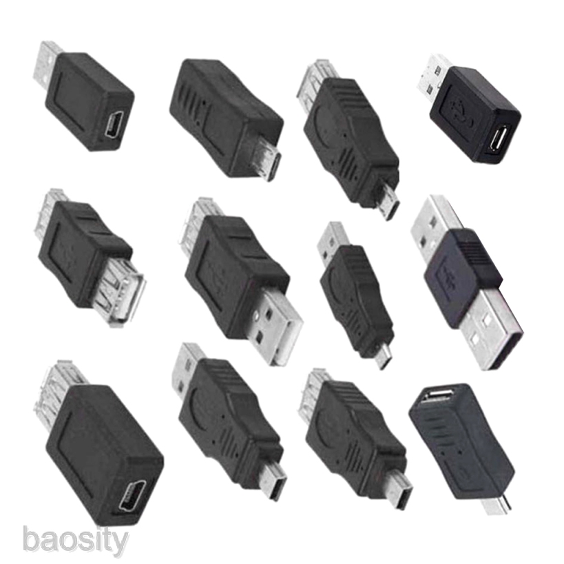 [BAOSITY] 12Pcs/Set OTG USB 2.0 A Male To Female Micro-B Mini-B Changer ...