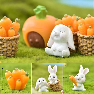 【Ready Stock!!!】 Cute Rabbit Eat Carrot DIY Resin Figurine Home Decor Micro Landscape Garden Miniature Decoration