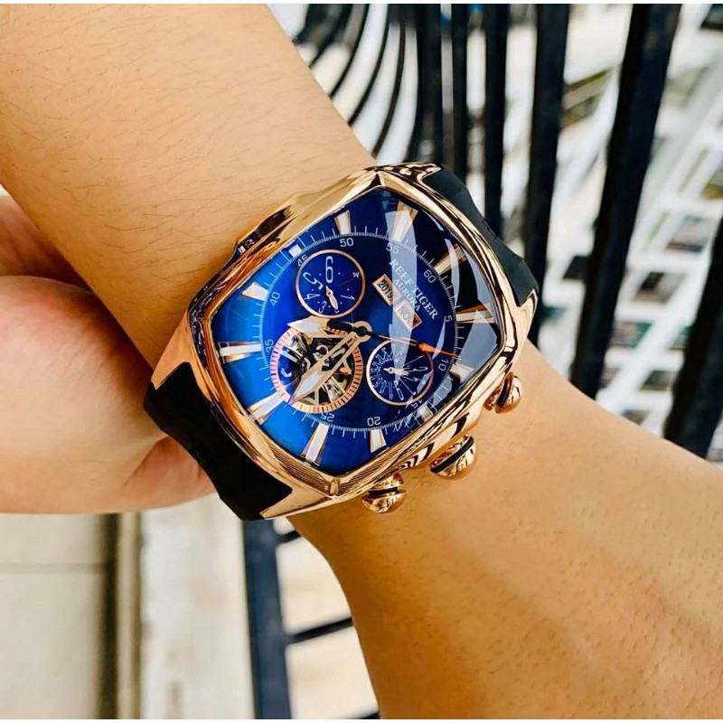 REEF TIGER Luxury mechanical tourbillion sport watch for man, Sapphire crystal, Luminous hands
