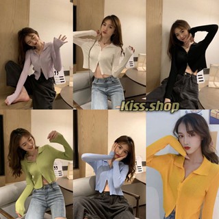 Kiss.shop🌟พร้อมส่ง🌟เสื้อเชิ้ตแขนยาว แต่งซิปรูดหน้าได้(5930-1)