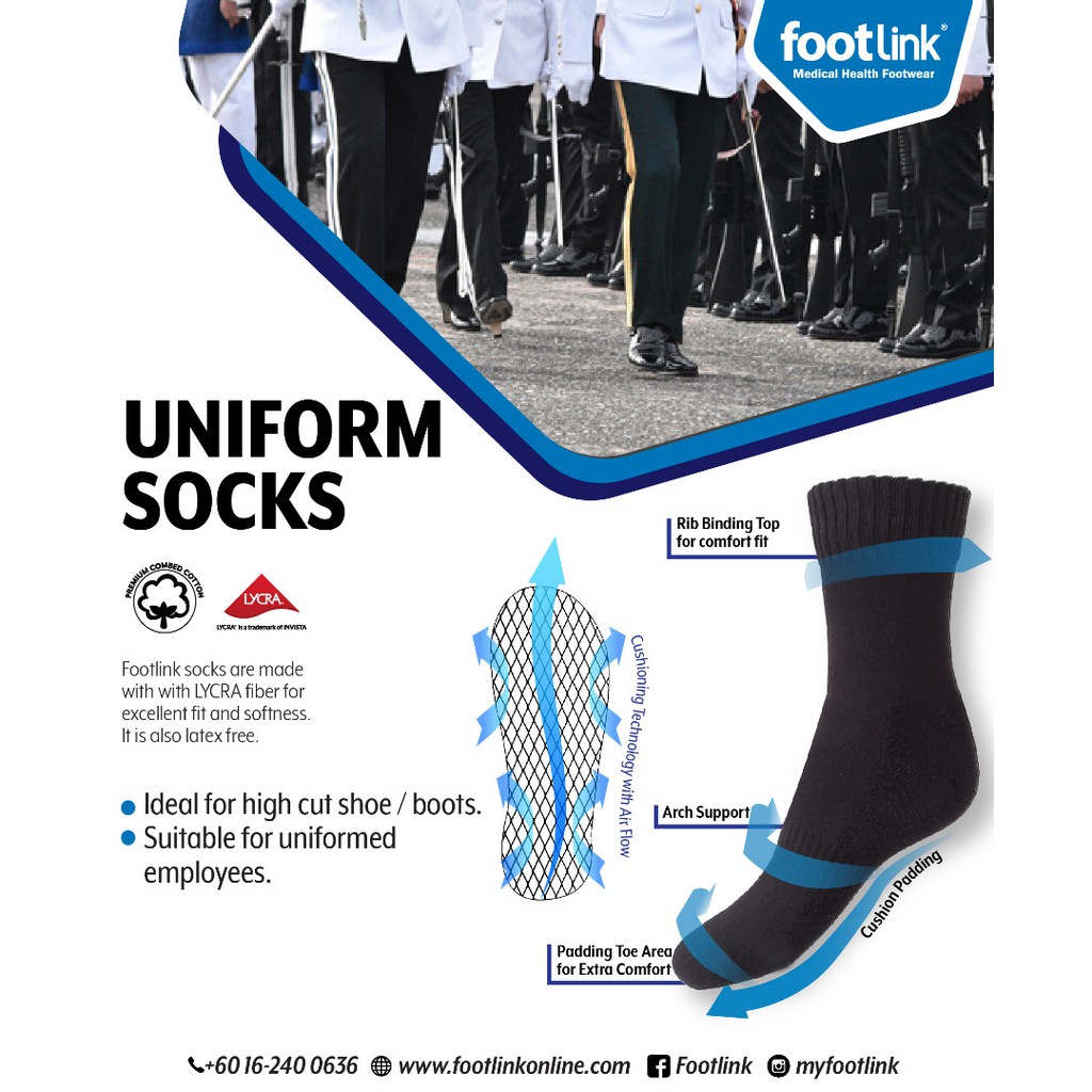 Footlink Uniform Sock-สีดํา (US-B)