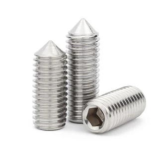 สกรู ตัวหนอน หกเหลี่ยม ปลายแหลม สแตนเลส 304 เกลียวมิล หยาบ M3 M4 / Hex Socket Set Screw w/ Cone Point SUS304 M3 M4