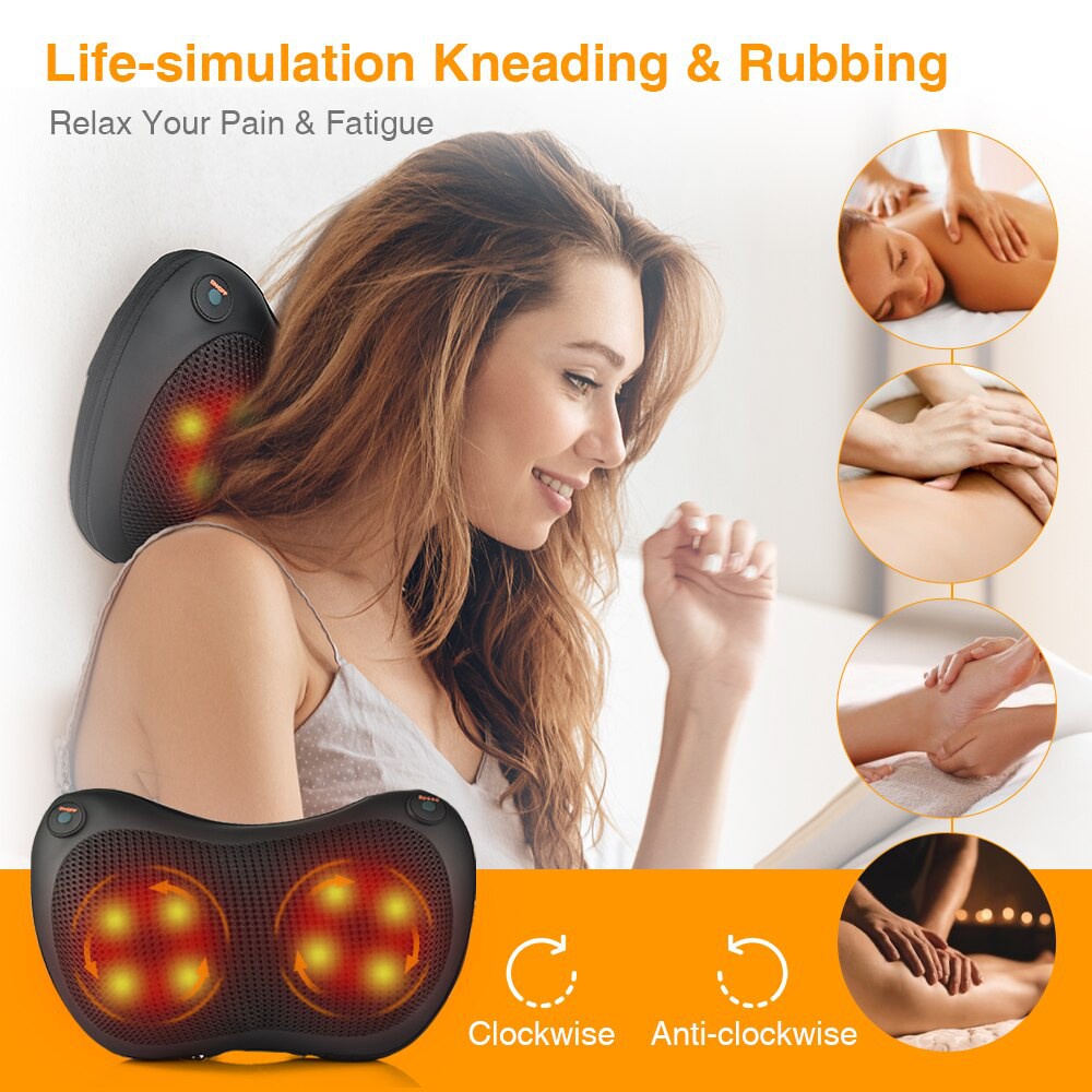 GS8 Shiatsu หมอนนวดความร้อนหมอนนวดคอ Messar Car Rub 8 Head Ball 2 & 1 ปุ่ม