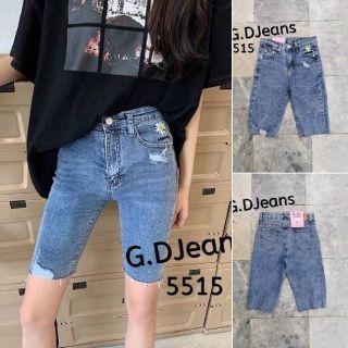 G.D.Jeans รุ่น 5515 กางเกงยีนส์ขาสามสวนผ้ายืดสีฟอกปักดอกเดลซี่ข้างกระเป๋าตามแฟชั่น 💦💦