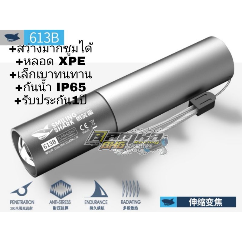 ไฟฉายจิ๋วซูมได้ Smiling Shark สีเทา (ของเเท้)