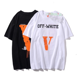 เสื้อยืดคอกลม แขนสั้น พิมพ์ลายกราฟฟิติ OFF WHITE x VLONE ทรงหลวม แบบลําลอง