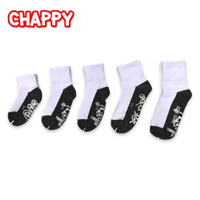 Chappy ถุงเท้านักเรียนสีขาวพื้นเทา มีกันลื่น