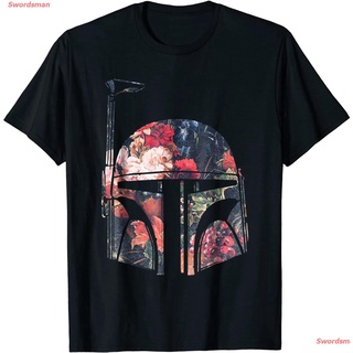 เสื้อยืดยอดนิยม Star Wars Boba Fett Floral Print Helmet Graphic T-Shirt Short sleeve T-shirts1VV