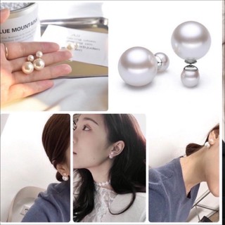 ต่างหูมุก แบบเก๋ ต่างหูมุกสองเม็ด ต่างหู เกาหลี Petals Flower Rhinestone Ear Stud Earring Banquet Party Jewelry